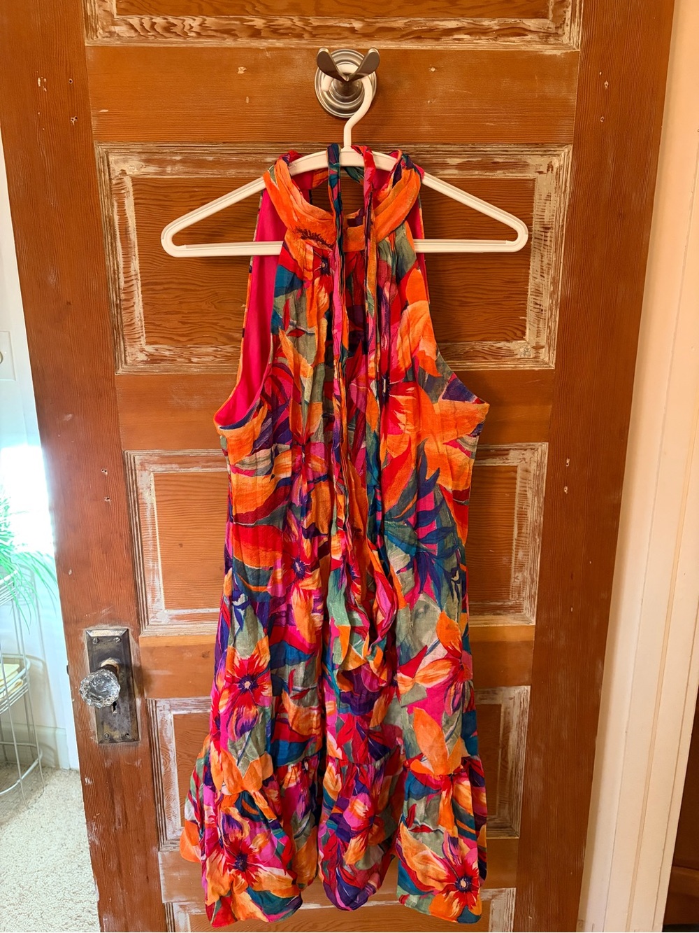 MSK Multicolor Floral Halter Mini Dress - Orange & Pink & Blue